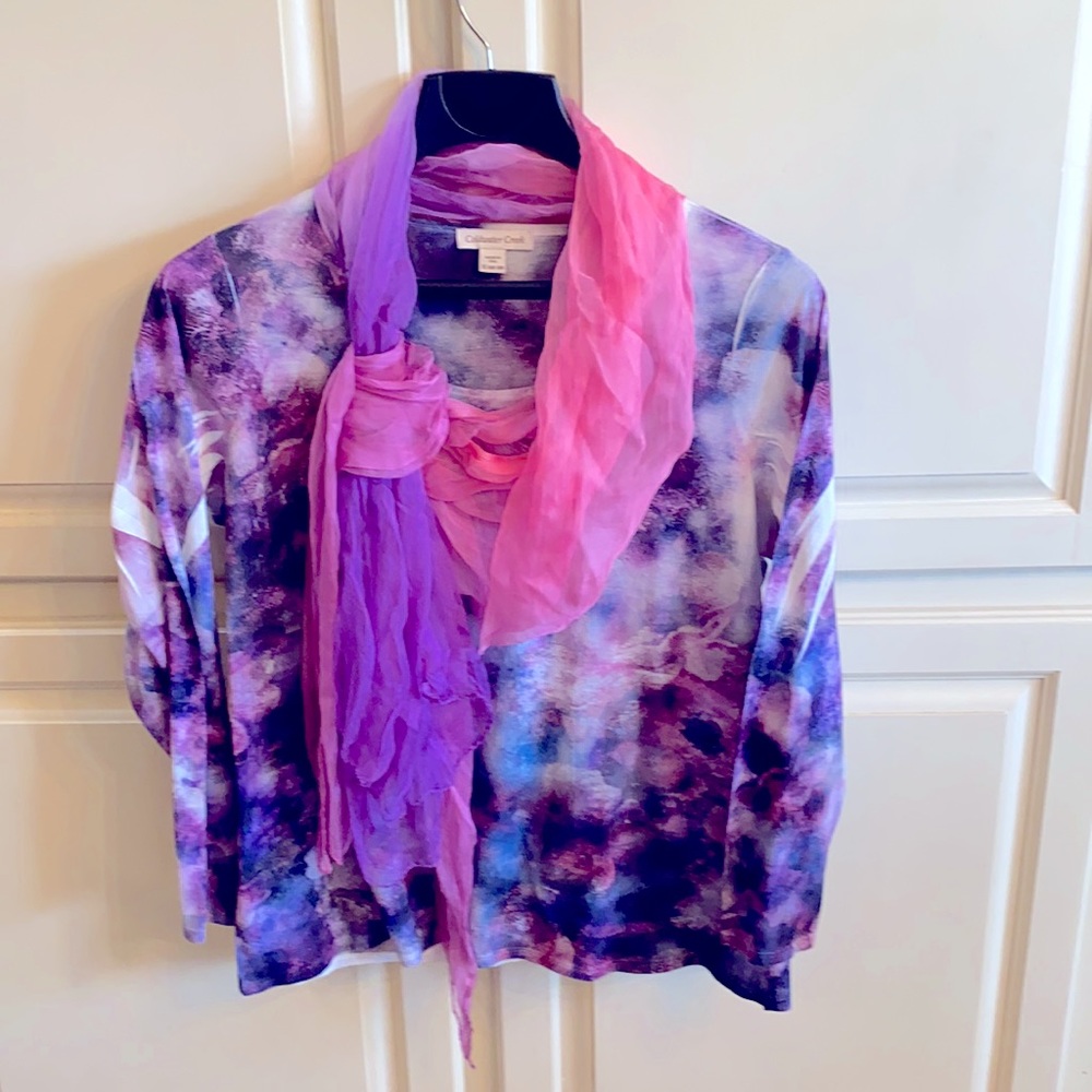 Coldwater Creek colorful top/detachable scarf.  1X